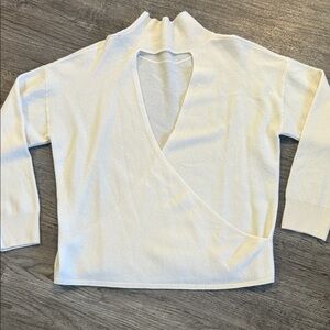 Michelle Mason Cashmere Wool Cowl Neck Sweater Cream Cutout Back Size Small